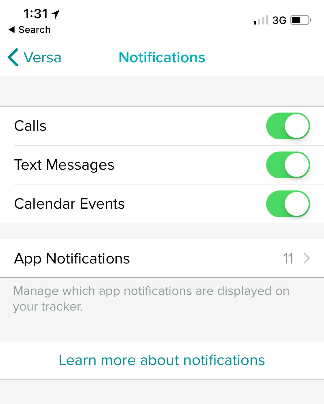 Versa text and call notifications not 